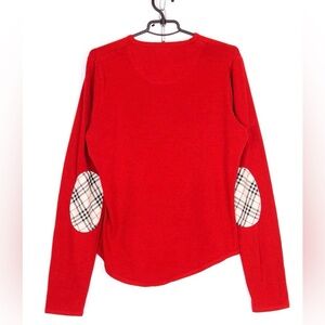 ❤️ Burberry London Red Stretch Long Sleeved Tee Plaid Elbow Patches M